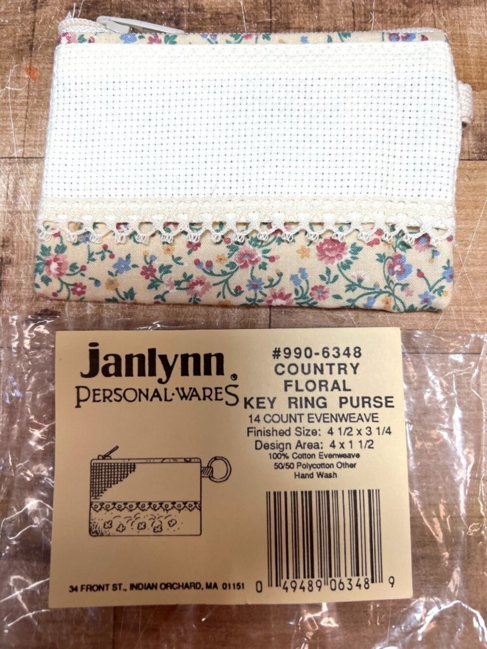 Janlynn Country Floral Key Ring Purse With 14 Count Evenweave For Cross Stitch